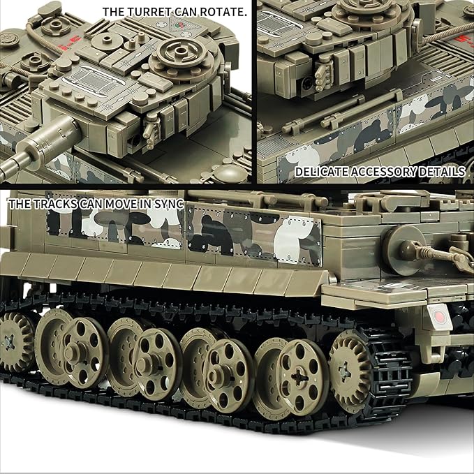 WW2 1:28 Tiger Tank Sets Military Building Toy Compatible with LegoCreate a German Tiger Tank Building Block Great Army Models Kits for BoysKids and Adults Age 6-14 (Taupe)