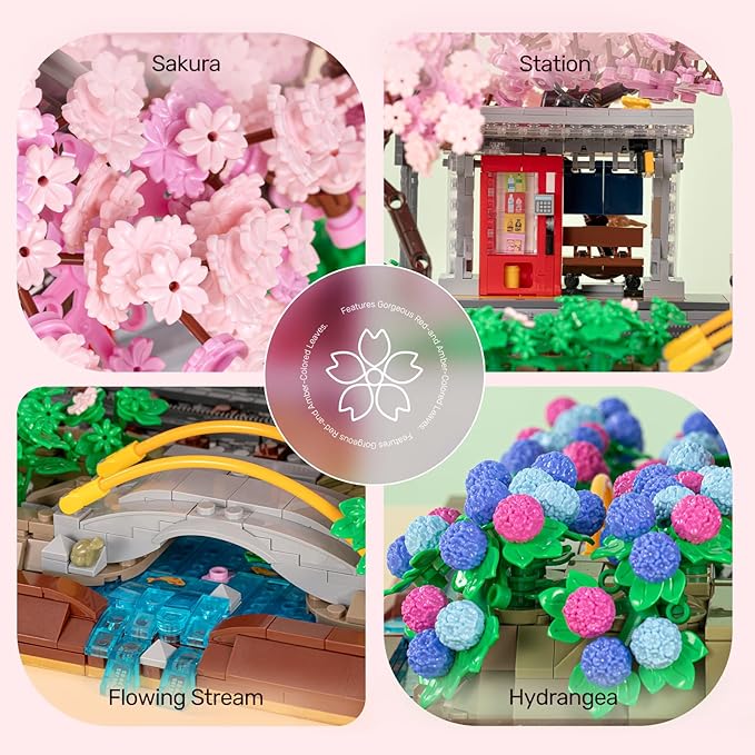 Wise Block Cherry Blossom Train Diorama Building Set – Japanese Artificial Bonsai Tree Building Toy Building Block Set for Home Office Botanical Decor Birthday Gifts for Adults 3150 Pcs