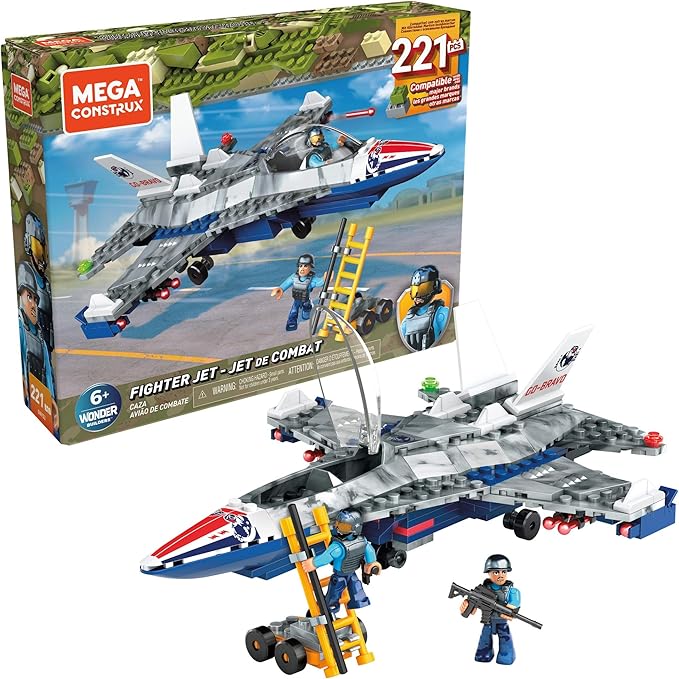 Mega Construx Fighter Jet Construction Set with character figures Building Toys for Kids (223 Pieces)