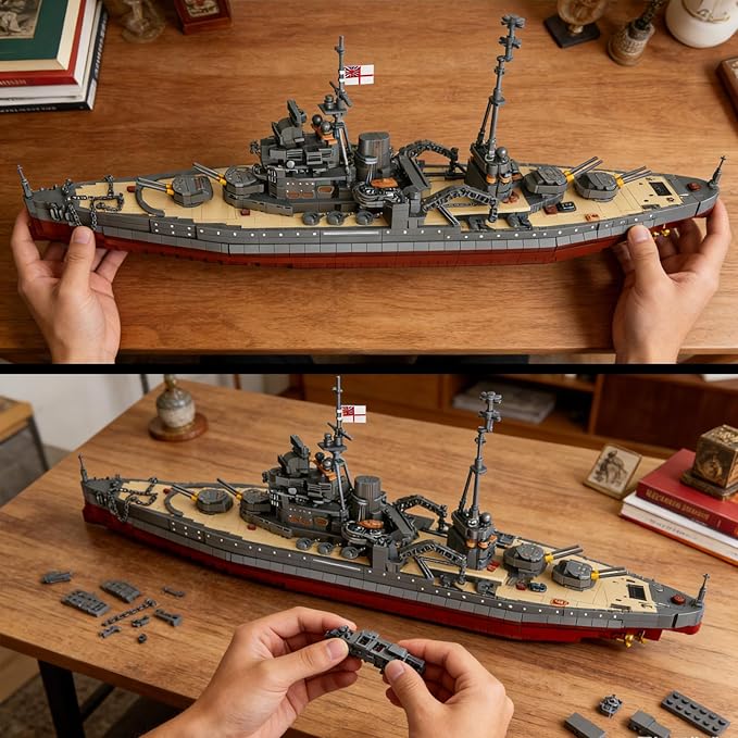 WW2 Military Queen Elizabeth Battleship Building Set Large-Sized Warship A Gift Compatible with Lego et for Adult Collection(2277 Pcs)