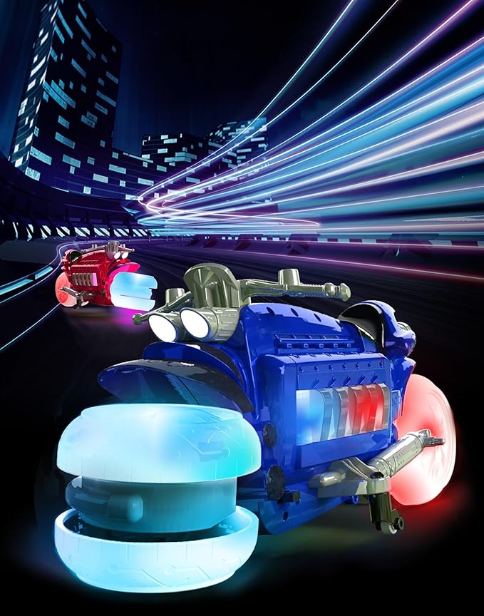 Mindscope Blue HoverCycle Radio Control Stunt Action Light Up LED Vehicle 49 MHz