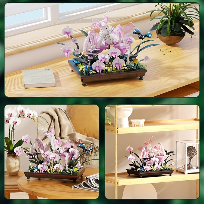Orchid Praying Mantis Flowers Bonsai Building Set Compatible with Lego Insects Nature Inspired STEM Kit for Adults Stunning Desk Decor for Home/Office for Boys Girls Aged 8-16+ 1077PCS