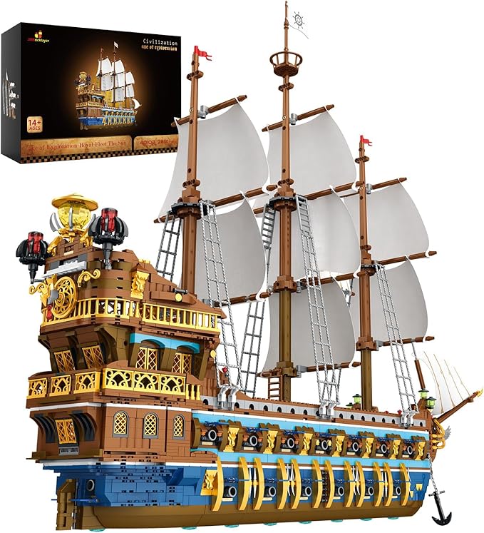 JMBricklayer Pirate Ship Building Sets for Adults Gorgeous Royal Fleet Ship with Tiered Design Attractive Pirate Toys Building Blocks Pirate Ship Display Gifts for Teens Adults(2830 Pieces)