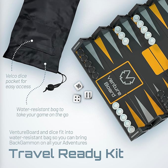 VENTUREBOARD Backgammon 6 Inches Magnetic Unique Backgammon Set Board Game - Folding Board Portable Travel Backgammon Board Game Pieces - (Blue/Grey)