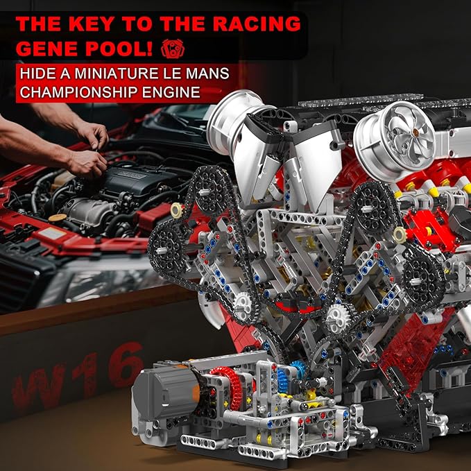 Sosuy Supercar V8 Motorized Model Engine Building Block Kit – Electric Drive Realistic Working Replica STEM Engineering Educational Toy Gift for Kids Adults Boys Girls 2718+Pcs