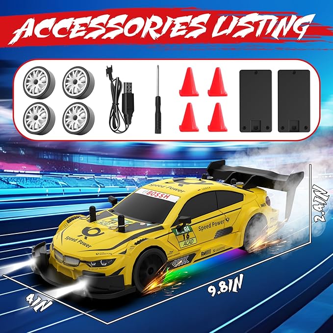 RC Drift Car 1:20 Scale Remote Control Cars 2.4GHz 4WD High Speed RTR Racing Vehicle with LED Lights 2 Rechargeable Batteries and Drifting Tires Racing Sport Toy Car for Adults Kids Boys Girls