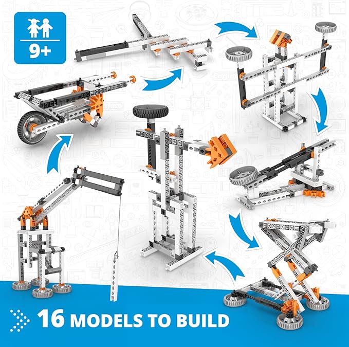 Engino STEM Toys 16 Models in 1 Mechanics Levers &amp Linkages Construction Toys for Kids 9+ Educational Kit Gift for Boys &amp Girls Fun Kids Activities Engineering Kit