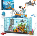 Fish Tank Building Blocks Set Aquarium Building Set with LED Lights Including Ocean Shark Jellyfish Fishing Boat STEM Gift for Kids Boys Girls Age 8-12+ and Adults(830PCS)