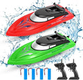 Lumiparty 2PACK RC BoatRemote Control Boats for Kids and Adults10km/H 2.4G High Speed Remote Control BoatFast RC Boats for Pools and Lakes with 4 Rechargeable Battery.(Red+Green)