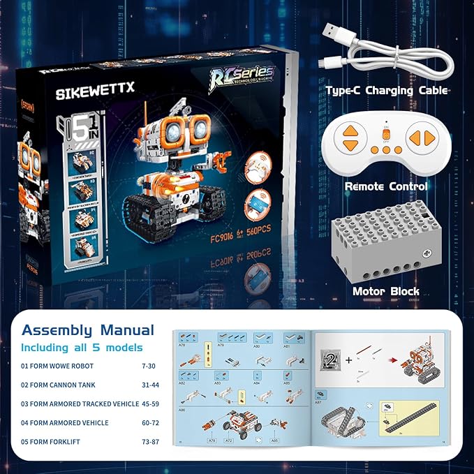5 in 1 STEM Robotics Building Kit 560 PCS APP/Remote Control Robot Toy Building Block Sets Compatible with Lego Robot Control &amp Programming Coding Robotic Toys Birthday Great Gifts for Boys 8-1