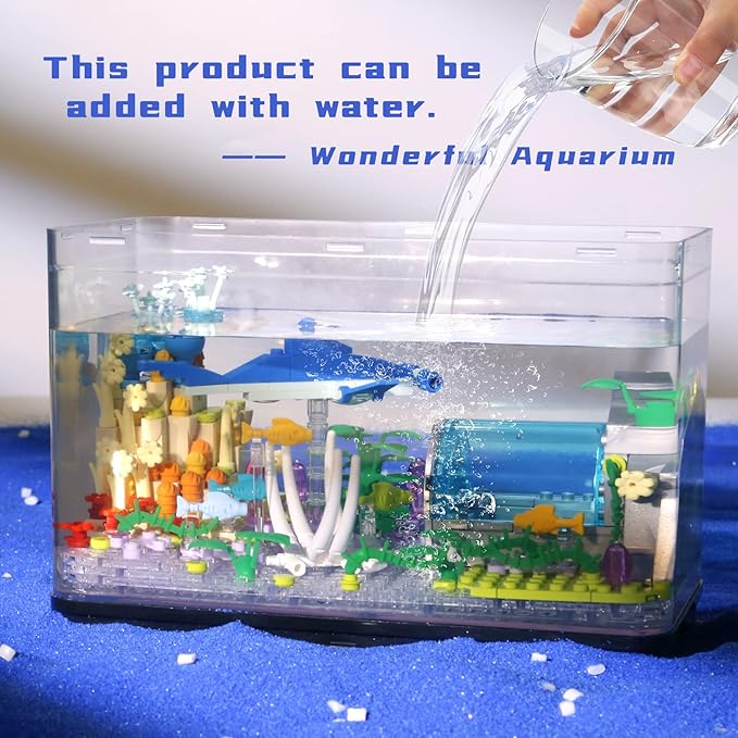 Fish Tank Building Blocks Toy SetsCreative Ideals Aquarium Building Blocks(Can add Water and Charge Light Effects) Best Choice for 6+ Boys Girls or Adults