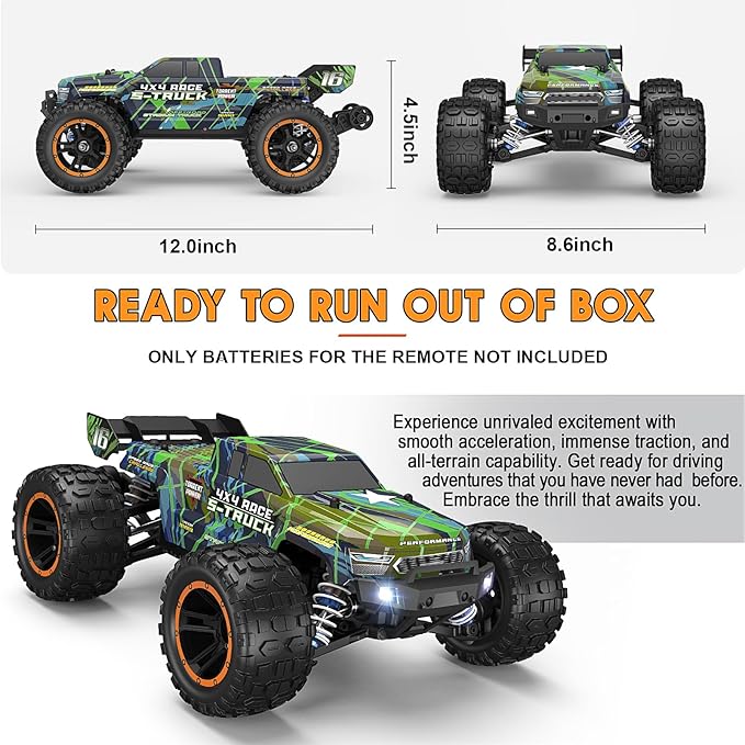 HAIBOXING 16890SA 1/16 Scale 4WD Brushless RC Truck Max 40 MPH Fast RC Cars All Terrains RC Car with Independent ESC 4X4 Off-Road Semi-Truck for Boys and Adults 3S Battery Applicable (not Included)