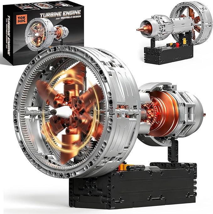 Turbojet Engine Building Blocks Sets Motorized Jet Engine Model Kit with Motor Mini Aircraft Engine Kits That Runs with Spinning Fan &amp Moving Turbine for Adults &amp Kids 12+