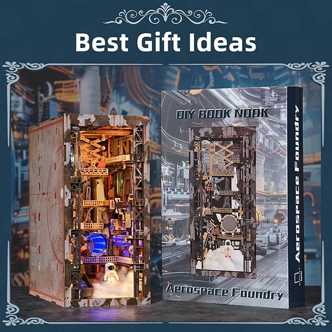 Book Nook Kit - DIY Miniature House Dollhouse Kit for Adult and Teens Tiny House Bookshelf Decor 3D Wooden Puzzle Gifts for Family Friends (Aerospace Foundry)