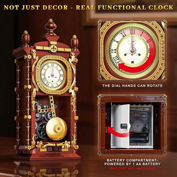 Vintage Retro Swing Clock Building Set Pendulum Clocks Building Block Toys with Functional Mechanical Model Kit Compatible with Lego Home Decor Gift for Adults Teens 14+ (751 PCS)
