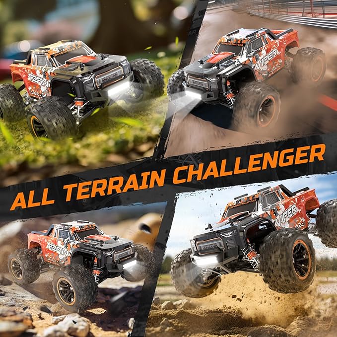 DEERC H16R Brushless Fast RC Cars1:16 52KM/H High Speed Remote Control Car4X4 All Terrains RC Monster TruckWaterproof Off-Road Hobby Electric Vehicle Car Gift for Adults Boys2 Li-ion Batteries