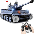 1/16 RC Tank Heng Long Metal Tiger I Army Toy with Smoke Sound and Lights Remote Control Tank That Shoots with Upgraded Metal Tracks Idler and Sprocket Wheel Steel Gearbox Batteries*2