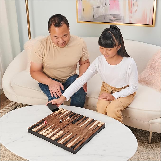 Spin Master Games Legacy Deluxe Wooden Backgammon Classic 2-Player Original Board Game Set with Cups and Dice for Kids and Adults Aged 8 and up