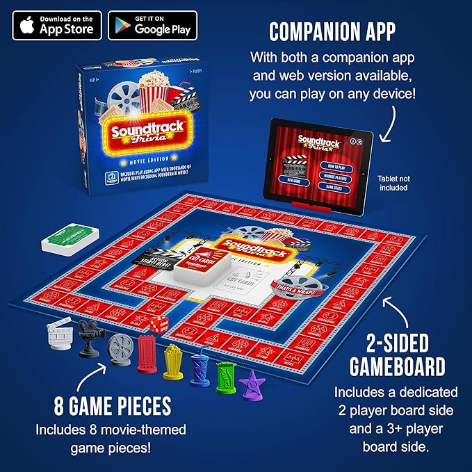 Soundtrack Trivia Movie Trivia Game for Adults | Name The Movie from a 15 Second Music Clip | Board Game for Adults Kids Ages 8+ 1 or More Players | Music Game with Companion App