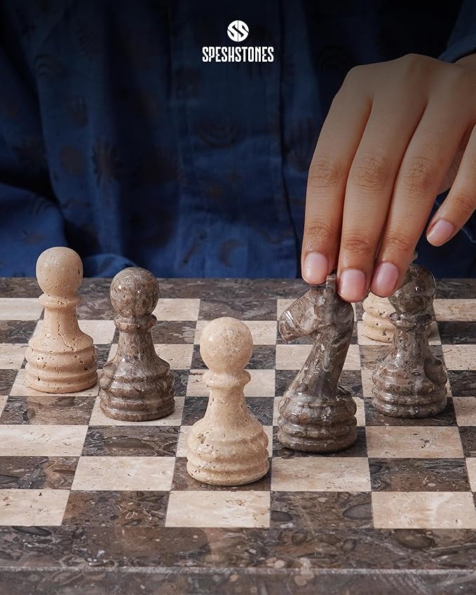 Marble Chess Set 15 Inches Handmade Oceanic &amp Travertine Luxury Board Games for Adults Ideal Marble Chess Board Game Set Chess Pieces &amp Storage Box for Gifts &amp Home Decor
