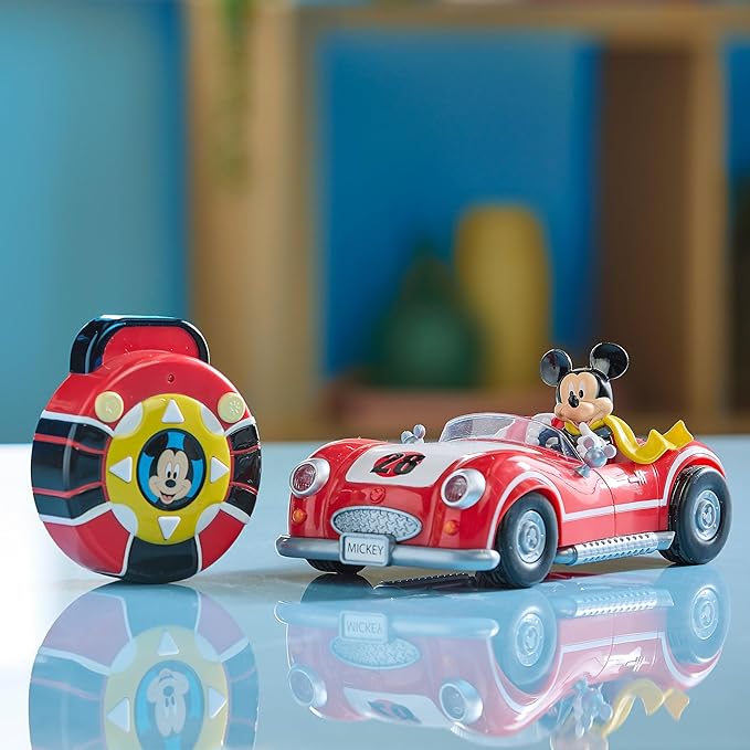 Disney Store Official Mickey Mouse's Vintage Remote Control Car for Kids - Gloss Red Convertible Roadster with Lights &amp Sounds Fun RC Car - Mickey Mouse Toy for Boys &amp Girls