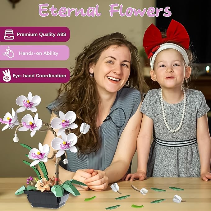 Orchid Flower Building Block Set Orchid Botanical Collection for Home &amp Office Decor Artificial Flowers Plant Gifts for Adults Valentine's Day Mothers Day Birthday 581pcs