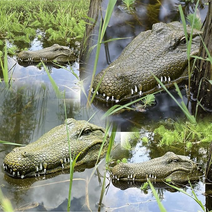 2.4 GHz Remote Control Alligator Head Boat RC Boats - Large Resin Decoy and Floating Crocodile Head Toy Rechargeable Battery Prank Toys Remote Controlled Boat Lake &amp Pool