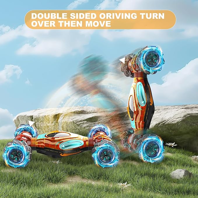 RC Cars 1:12 Gesture Sensing Stunt Car Toys for Boys Girls 6-12 Year Old 4WD Hand Remote Control Toy 360° Rotate Transform Off-Road Drift with Lights Sound Birthday Xmas Gifts for Kids