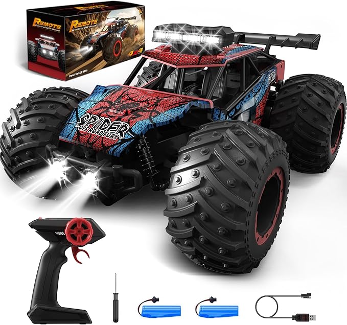 Tecnock RC Truck Remote Control Car for Kids Ages 6-8 8-12 1/20 Scale Off Road 2WD RC Cars with LED Lights and 50 Min Run Time 2.4GHz All Terrain Toys Vehicle Gifts for Boys Girls