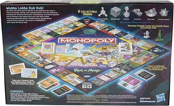 Hasbro Gaming Monopoly: Rick and Morty Edition Board Game Cartoon Network Game for Families and Teens 17+ Includes Collectible Monopoly Tokens (Amazon Exclusive)