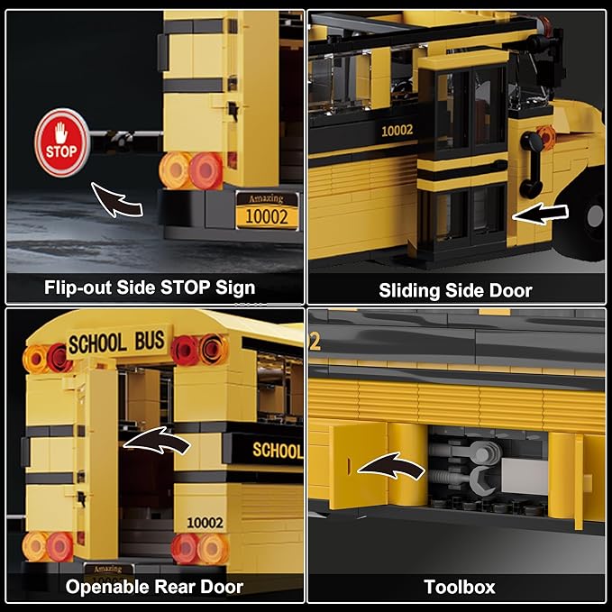 School Bus Building Block Set STEM Educational Construction Vehicle Model Compatible with Lego Yellow School Transport Bus Brick Kits Gift for Adults Teens 14+ 788 PCS