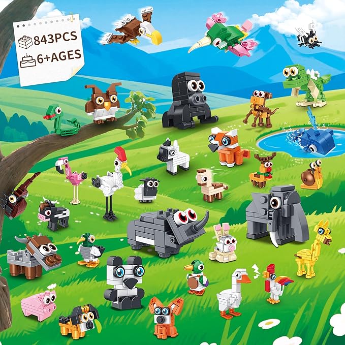 32 Packs Party Favors Building Block Sets for KidsMini Animal Building Toys for Classroom PrizesGoodie Bag Stocking StuffersValentines Day Christmas Birthday Gifts for Girls Boys Age 8-12