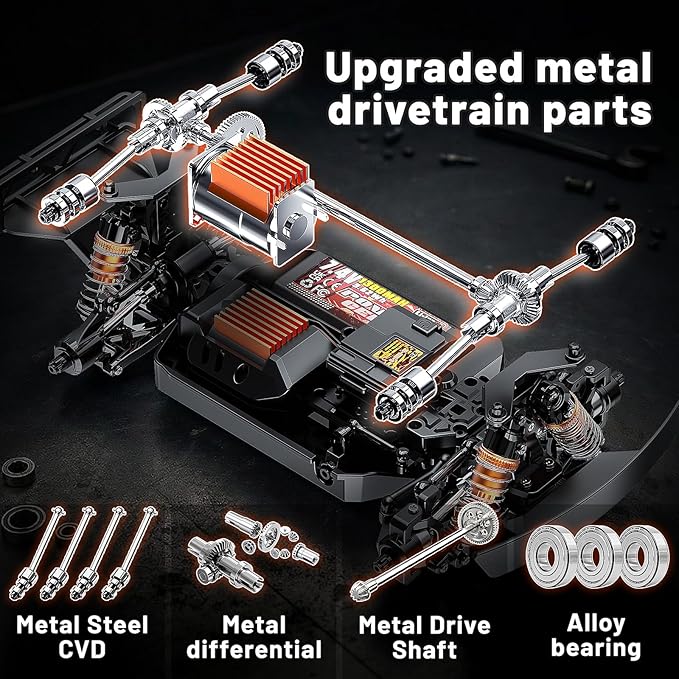 1:16 Beginner RC Cars4WD Drift All Terrain Remote Control Car Short Course RC Truck Up to 36 km/h2.4GHz RTR 2×7.4V 1300mAh Batteries 2 Tire Sets  Metal Drivetrainfor Adults and boys age 8-12