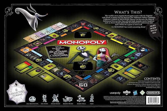 Monopoly Disney Nightmare Before Christmas Board Game | Collectible Monopoly Tim Burton Nightmare Before Christmas Movie | Collectible Monopoly Tokens