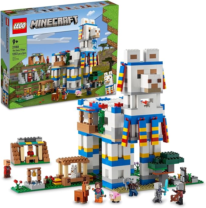 LEGO Minecraft The Llama Village Farm House Toy Building Set 21188 Minecraft Gift Idea for Kids Boys Girls Age 9+ Years Old Create a Minecraft Village with 6 Customizable Buildings and Minifigures