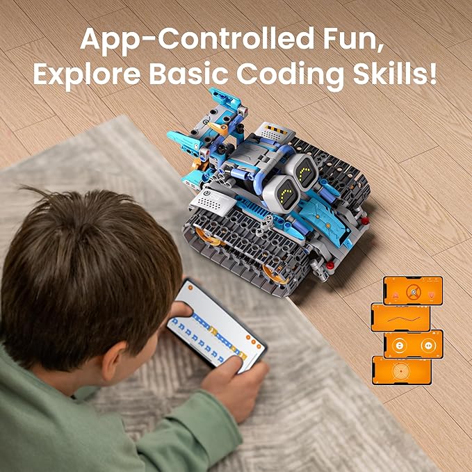 Sillbird Robot Building Kit with Remote Control STEM Gifts for Kids Age 8-12 Coding Robotics Technic Toy Set for Boys' Birthday Buildable 5-in-1 Models with 473 Pieces