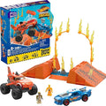 MEGA Hot Wheels Monster Trucks Toy Building Set Smash &amp Crash Tiger Shark Chomp Course with 245 Pieces 2 Micro Figure Drivers Orange Age 5+ Years