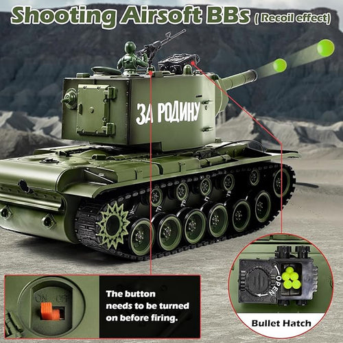 1/18 Soviet Union KV2 RC Tank 2.4G Army Model Toy with Smoke Sound and Lights 165ft Remote Control All-Terrain Indoor Outdoor Toy for Kids &amp Adults