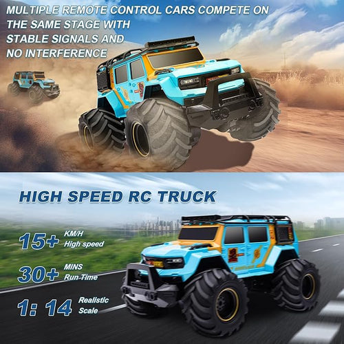 1:14 RC Police Car Waterproof Amphibious Remote Control Police Car for Kids with Siren Lights Boys Girls Age 6 7 8 9 10 11 12 Gift Present Toy(Blue)