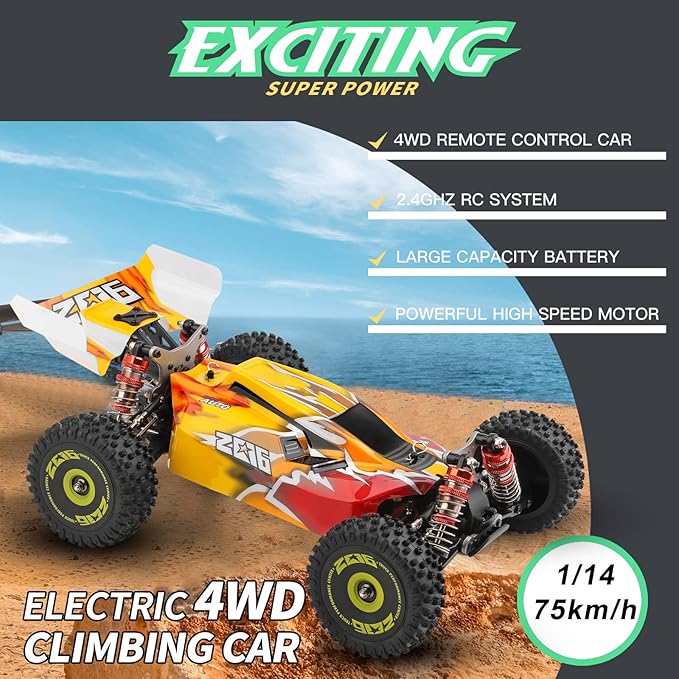 GoolRC WLtoys 144010 Brushless RC Cars for Adults 1:14 Scale Remote Control Car High Speed Racing RC Buggy 2.4GHz RC Drift Car with Metal Chassis