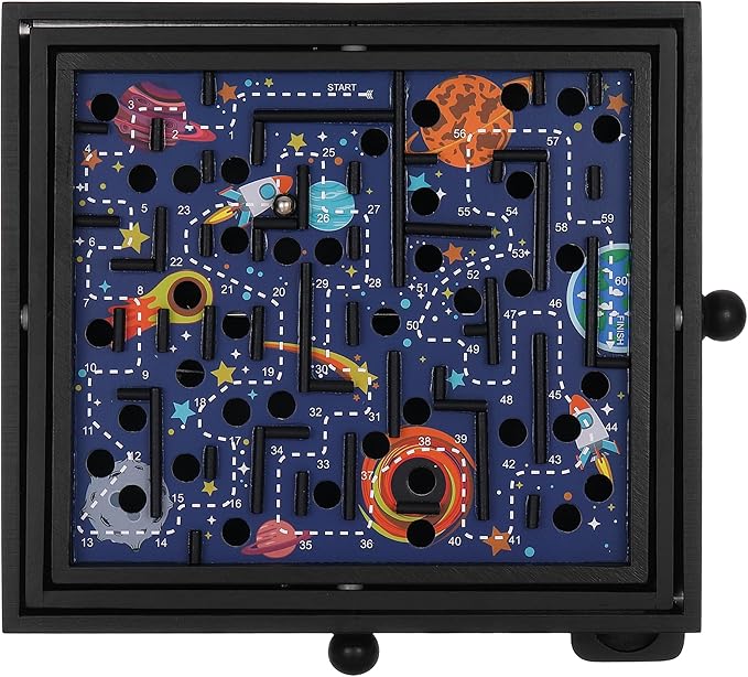 'STERLING Games Wooden Labyrinth Space Shuttle Theme Tilt Maze Game with Marble Ball and 60 Waypoints for 6 Years Up 13.5 x 13 Board