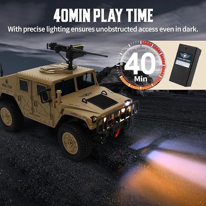 Remote Control Truck-4x4 Off-Road RC Trucks Army Rock Crawler Humme RTR 40Mins Play Time All Terrain RC Off Road Jeep Cars with WinchLights&ampOpenning Door Military Armored Vehicle Toys Gift for