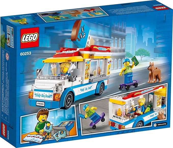 LEGO City Ice Cream Truck Van 60253 Building Toy Set - Featuring Skater Minifigures Skateboard and Dog Figure Fun Gift Idea for Boys Girls and Kids Ages 5+