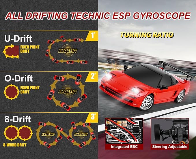 LDRC Drift Car RWD 1/18 Scale RC Drift Car with Gyro Racing Remote Control Cars for Adult Hobby Drifting Toy Proportional Throttle Steering ESP Gyroscope Metal Drive Shaft LD1803