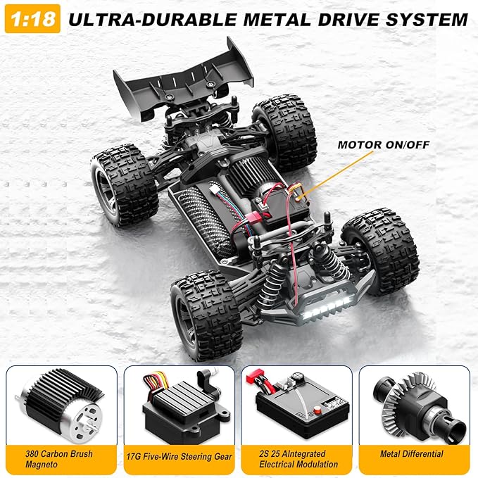 1:18 Scale All-Terrain RC Car for Adults - 40+KM/H High Speed 4WD Off-Road Remote Control Truck with 2 Rechargeable Batteries 2.4GHz Electric Toy Vehicle Gift for Teens and 14+ (1:18 Scale)