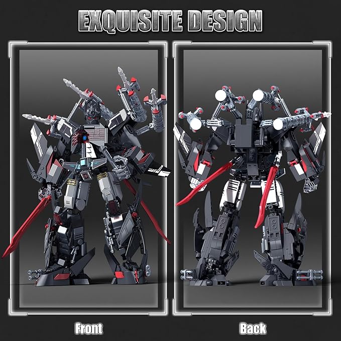 HIGH GODO Dark Defense Mech Robot Transforming Building Blocks Set for AdultsCity Warrior Justice Hero Soldier Mech Model Building Kit Cool Creative Robots Toys Gift for Teens 1013 Pieces