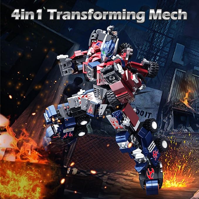 HIGH GODO Transforming Robot Building Set 4in1 Transforming Mech Truck Building Kit Cool Robots Toys Gifts for Teens Adults 14+ (649 Pieces)