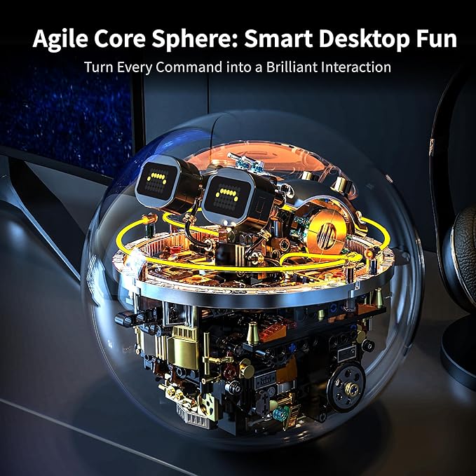 Transparent Spherical Robot Building Block SetStem Toys for Ages 8-13Programmable Remote-Controlled PoweredLED Expression Display and Cyberpunk LightingHoliday and Birthday Gifts