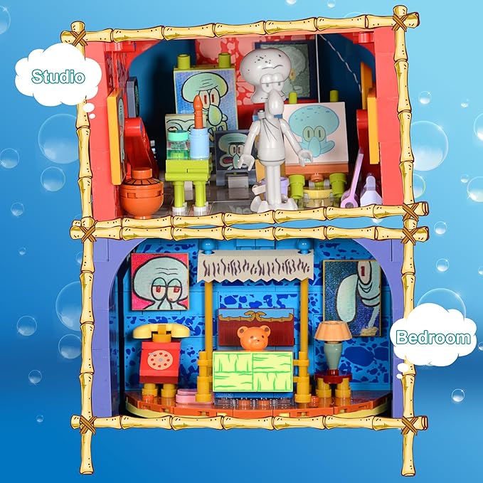 Toy Building Brick Blocks Toys Sets kit Action Figures Pineapple House Patrick Stone Star Home for Boys and Girls Kids Age 2-4 3-5 5-7 8-12 Fans Gift - 1655 pcs