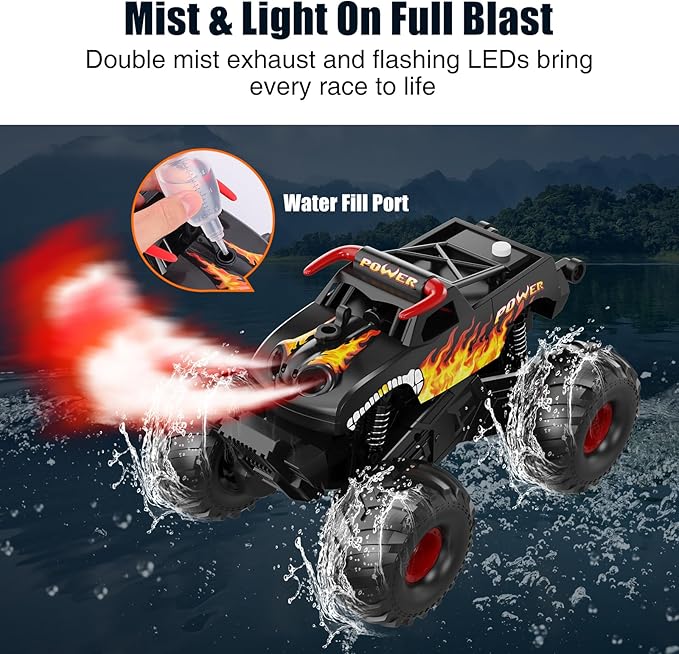 Remote Control Monster Truck Waterproof - 1:16 Scale RC Truck Rc Cars for Boys Age 8-12 Christmas Birthday Gifts 4WD All Terrain Off-Road Pickup Toys for 8 9 10 11 12 Year Old Black